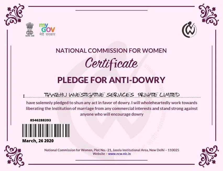 Certificate Pledge for Anti-Dowry