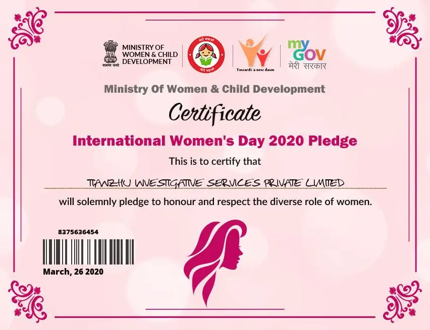 Certificate International Women's Day 2020 pledge.